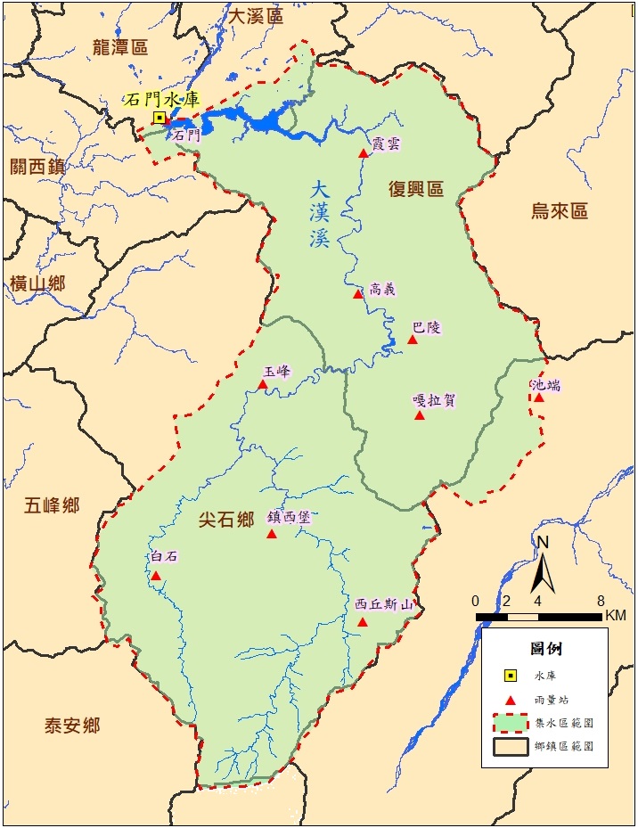 石門水庫集水區範圍圖